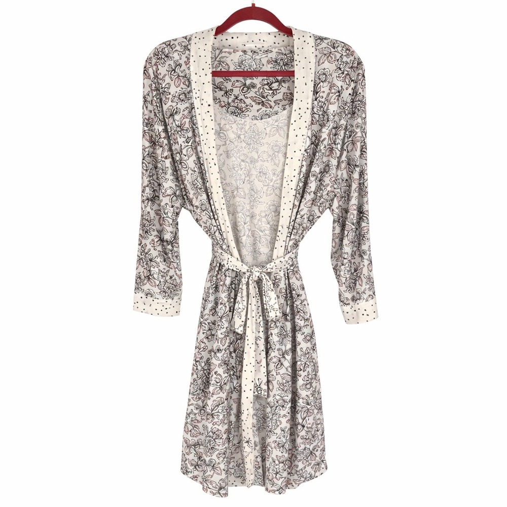 Carole Hochman Floral Polka Dot Belted Robe White Pink Black Large